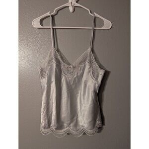 Vintage Maidenform Antique Satin Camisole Top 36 Medium White Lace Trim ILGWU